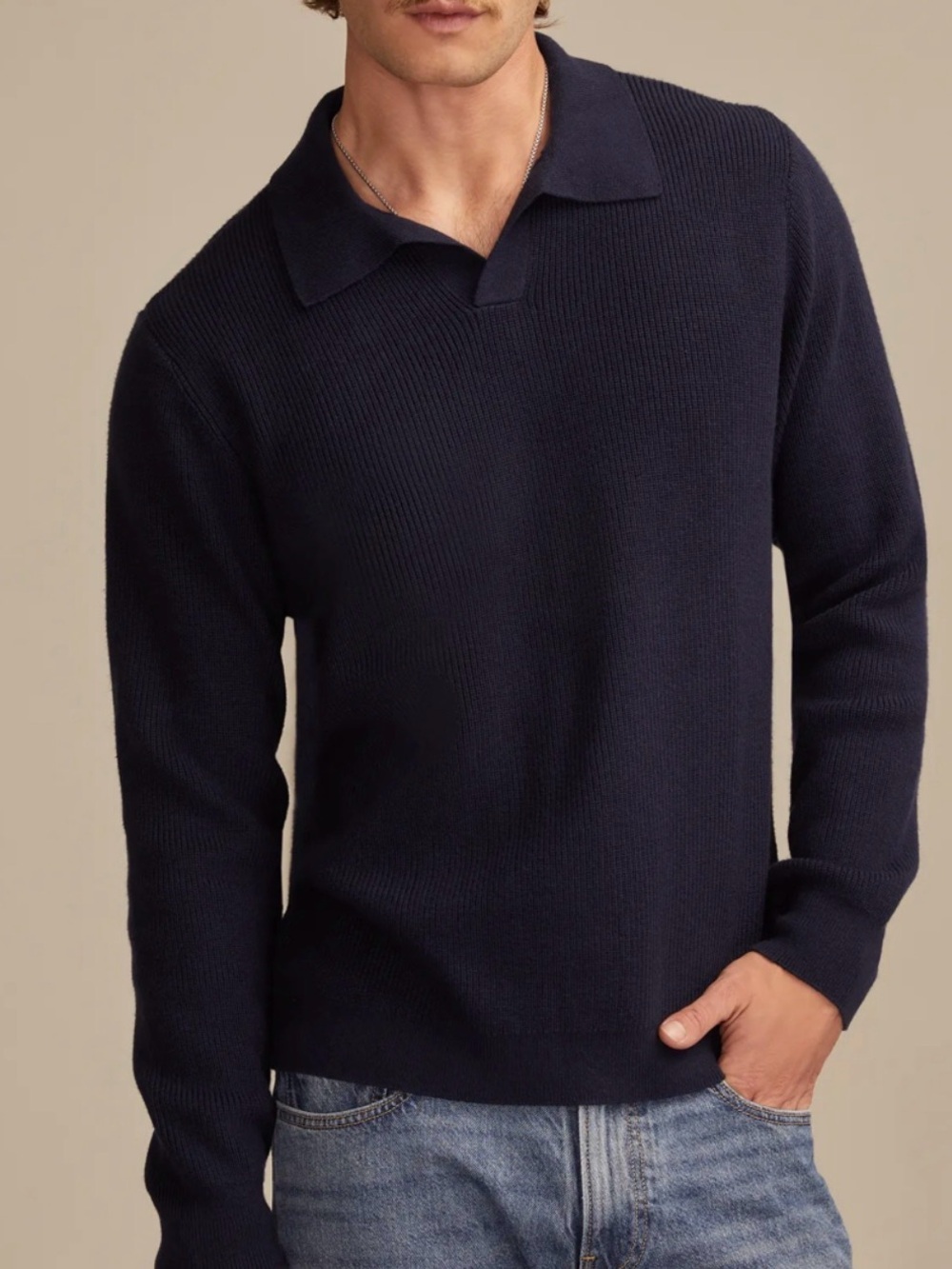 Lucky Brand Johnny Collar Sweater Cashmere Blend Navy 2XL Soft!